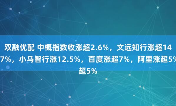 双融优配 中概指数收涨超2.6%，文远知行涨超14.7%，小马智行涨12.5%，百度涨超7%，阿里涨超5%