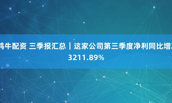 鸿牛配资 三季报汇总｜这家公司第三季度净利同比增23211.89%