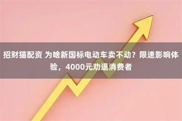 招财猫配资 为啥新国标电动车卖不动？限速影响体验，4000元劝退消费者